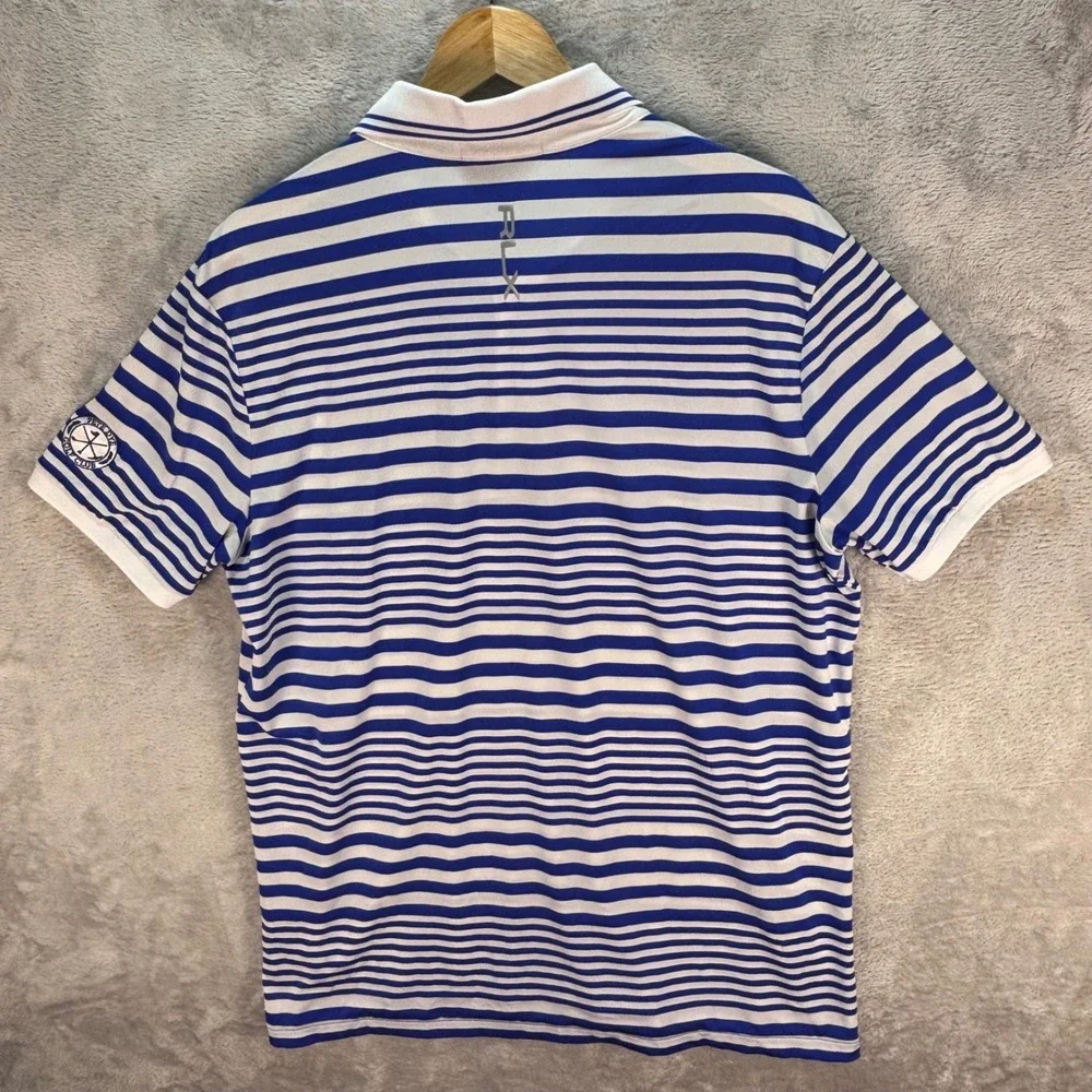 RLX Ralph Lauren Men's Golf Polo Blue White Striped Pete Dye Club‎ Sz XL Preppy